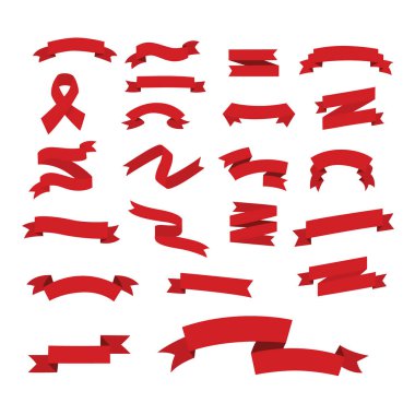 Kırmızı güzel kurdele vektörü, banner kurdele vektörü seti. Dekoratif tasarım için düz pankart.