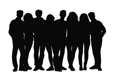 Group of people silhouette, Big group of friends standing together, diversity people group team union concept