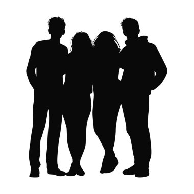 Group of people silhouette, Big group of friends standing together, diversity people group team union concept