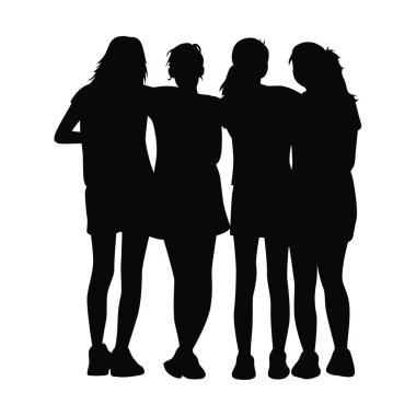 Group of woman silhouette, Big group of friends standing together, diversity people group team union concept