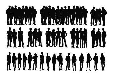 Group of people silhouette, Big group of friends standing together, diversity people group team union concept