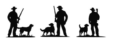 Hunter with dog, Vector silhouettes of an adult male hunting