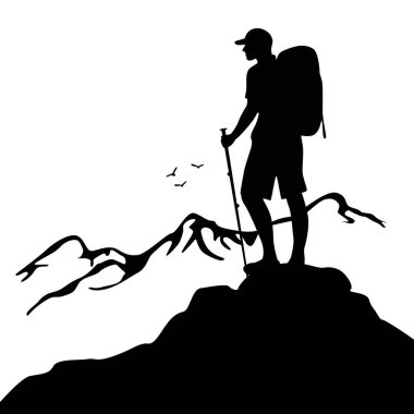 Man climbing on mountain, people climbing in the mountains silhouette