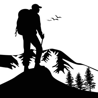 Man climbing on mountain, people climbing in the mountains silhouette