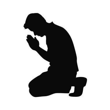 Man kneeling and praying silhouette, silhouette man is on his knees praying