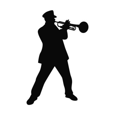 Man with trumpet. Trumpeter, Musician plays the trumpet jazz. Silhouette trumpeter
