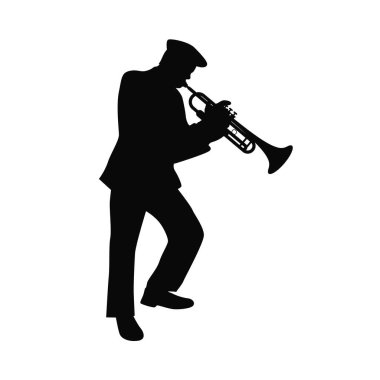 Man with trumpet. Trumpeter, Musician plays the trumpet jazz. Silhouette trumpeter