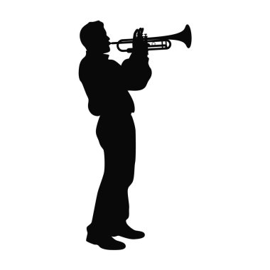 Man with trumpet. Trumpeter, Musician plays the trumpet jazz. Silhouette trumpeter