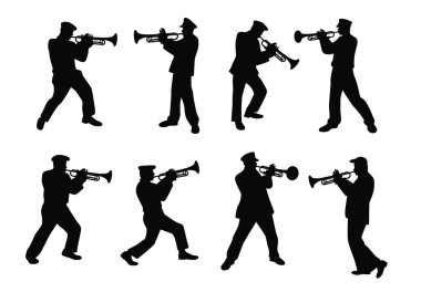 Man with trumpet. Trumpeter, Musician plays the trumpet jazz. Silhouette trumpeter
