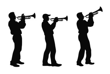 Man with trumpet. Trumpeter, Musician plays the trumpet jazz. Silhouette trumpeter