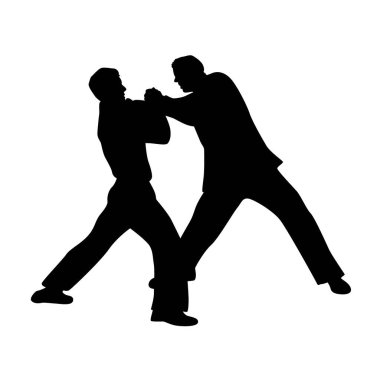Two men fighting, people conflict problem silhouette