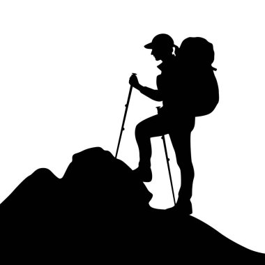 Woman climbing on mountain, mountain range and peak climbing in the mountains silhouette