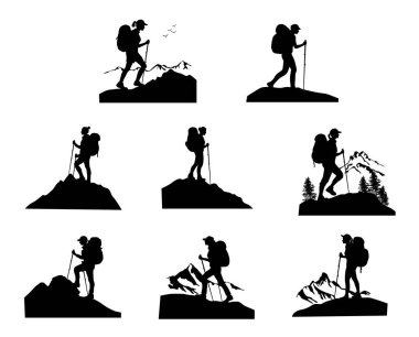 Woman climbing on mountain, woman climbing in the mountains silhouette, Climber woman