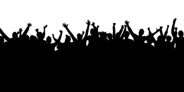 Konser kalabalığı, muhtemelen konserde ya da toplanmada elleri kalabalık insanların siluetleri.
