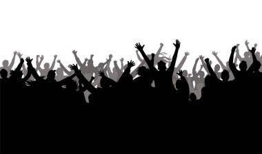 Konser kalabalığı, muhtemelen konserde ya da toplanmada elleri kalabalık insanların siluetleri.