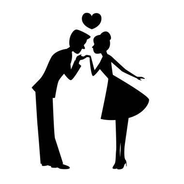Nazik bir adam bir kadının elini öpüyor, tatlı bir çift silueti