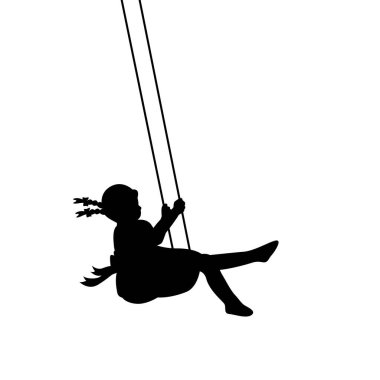 Çocuk silueti sallıyor, tatlı küçük kız salıncak siluetinde