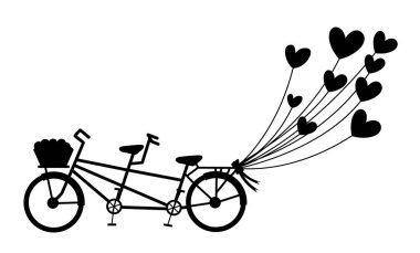 Kalbi olan şirin bir bisiklet, düğün çifti için bisiklet, aşk konsepti.