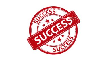 Başarı kırmızı metin, grunge kırmızı başarı kelime yıldız simgesi mühür animasyonu, 4K hareket animasyonu beyaz, siyah, yeşil arkaplan izole