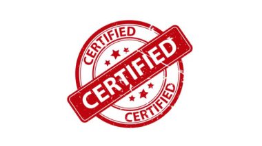 Onaylı pul, onaylı yuvarlak işaret, onaylı kırmızı pul 4K hareket animasyonu beyaz, siyah, yeşil arka planda izole edilmiş.