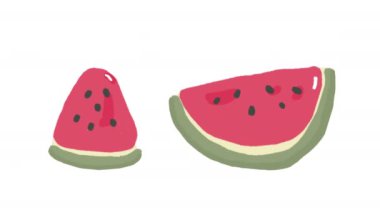 Beyaz arka planda karpuz diliminin animasyonu 4k animasyon