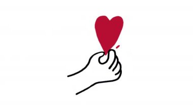 Beyaz arka planda kalbi olan sevimli bir el çizimi 4k animasyon