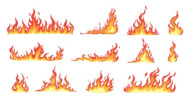 Yangın sınırları, yangın sembolü, yanan bölmeler, kızgın flamalar.