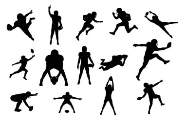 Amerikan futbolcu vektör silueti, ragbi oyuncusu beyaz üzerine izole