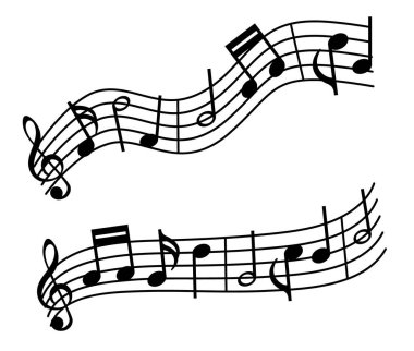 Sayfa müziği, notalar melodi, uçan notalar, müzik sesi.