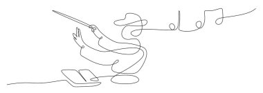 Bir orkestra hattı vektörü yöneten orkestra şefi konseri yöneten müzik kondüktörünün aralıksız tek satır çizimi.