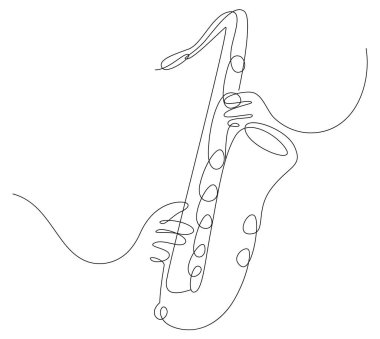 Caz müzik enstrümanları çalan saksafoncu, saksafon çalan saksafoncu, klasik saksafonun aralıksız bir çizimi.