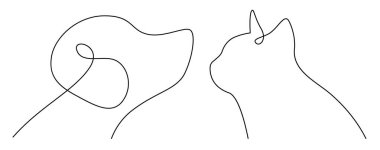 Köpek ve kedi çizgisi vektörü, kedi ve köpek portresi basit logo 