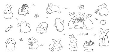 El çizimi şirin tavşan, tavşanlar karalama, şirin tavşan, tapılası tavşan