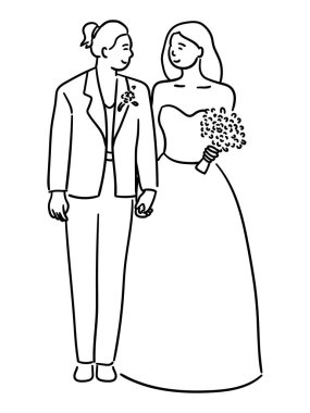 Lezbiyen çift düğünü, gelinlik giymiş iki kadın birbirine sarılıyor.