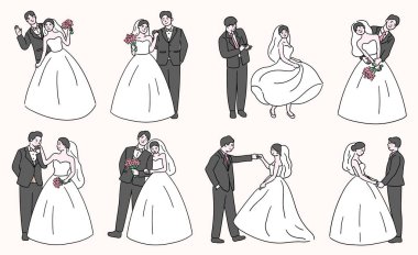 Düğün çifti, gelin ve damat düğün çiçekleriyle poz veriyorlar, gelin ve damat.