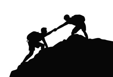 Dağcıların Silueti Karşılıklı Yardım ve Takım Çalışması, Tırmanma Dağı, Takım Çalışması Arkadaşlık Yürüyüşü Birbirinize Güvenin Yardım Silüeti