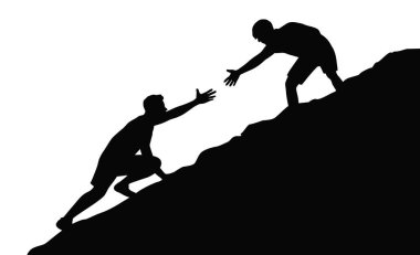 Dağcıların Silueti Karşılıklı Yardım ve Takım Çalışması, Tırmanma Dağı, Takım Çalışması Arkadaşlık Yürüyüşü Birbirinize Güvenin Yardım Silüeti