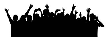 Rock konserinde tezahürat yapan kalabalık, kalabalık silueti, konserde neşeli insanlar.
