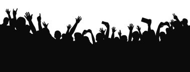 Kalabalık silueti, konserdeki neşeli insanlar, parti, alkışlayan kalabalığın silueti.