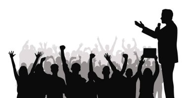 Destek arayan, göreve aday olan, halkın desteklediği cumhurbaşkanı adayı, kalabalığa sesleniyor