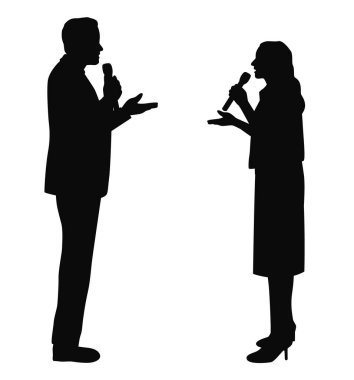 Sahnede tartışan erkek ve kadınlar başarılı iş adamı ve kadın sahnede konuşma, topluluk önünde konuşma, çeşitlilik, liderlik...