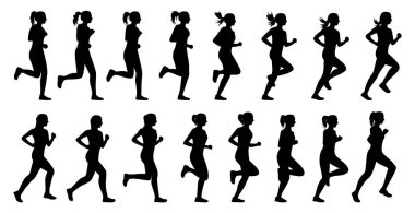 Adım adım koşan kadın, koşan insan silueti, koşan kadın koşucunun silueti.