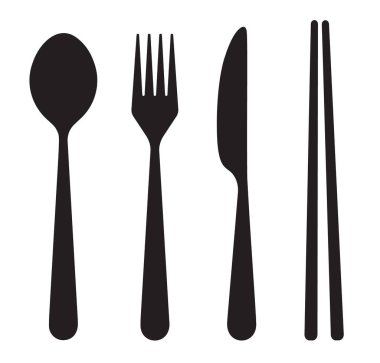 Çatal, bıçak, kaşık, yemek çubuğu simgeleri, restoran sembolleri, çatal bıçak takımı, yemek uygulaması simgesi