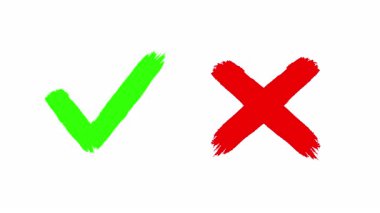 Yeşil işaret, kırmızı haç, doğru ya da yanlış, evet ya da hayır, doğru, yanlış sembol