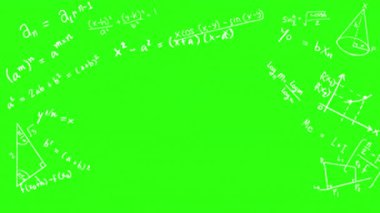 Yeşil arkaplan üzerinde matematik formülleri, matematik hesaplamaları denklemleri