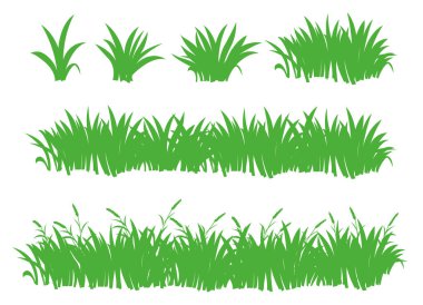 Yeşil çimen siluetleri, karikatür çizgileri bitkiler ve çalılar, doğal, eko, biyolojik, organik