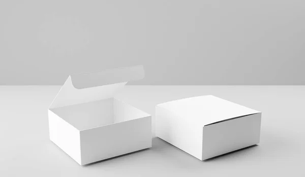 Maqueta Caja Blanca Aislada Sobre Fondo Blanco Renderizado — Foto de Stock