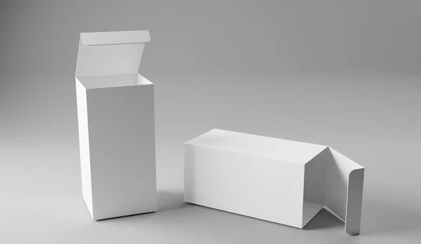 Maqueta Caja Blanca Blanco Representación Aislada Sobre Fondo Gris — Foto de Stock