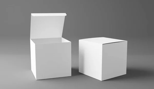 Dos Maqueta Caja Blanca Aislada Sobre Fondo Gris Representación — Foto de Stock