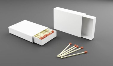 Gri arkaplanlı kibrit kutusunun 3D çizimi